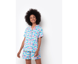 Pijama Puket Manga Curta Feminino Viscose Unicórnio Colorful Camuflado