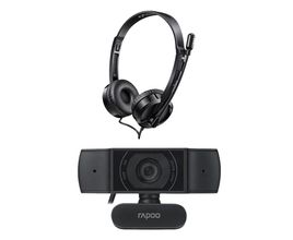 Combo Tech - Webcam Rapoo 720p Foco Automático e Headset Rapoo USB Microfone Sem Ruído Preto - RA0200K